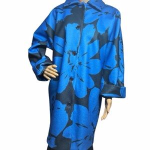 Etcetera Lobelia Oversized Cocoon Coat Blue Floral Statement NWT